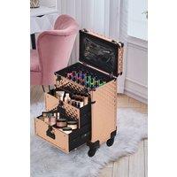 SHEONLY Professional 3-in-1 Rolling Cosmetic Cases Makeup Trolley Nail Luggage Storage Organizer in Gold