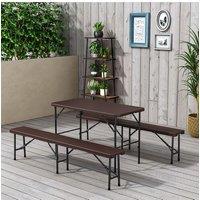 3-Piece Rattan Plastic Outdoor Camping Folding Table Bench Set