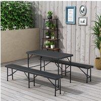 3-Piece Rattan Plastic Outdoor Camping Folding Table Bench Set