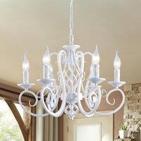 Garwarm French Country Chandelier Farmhouse Candle Iron Chandeliers Vintage Metal Pendant Light Fixture in White