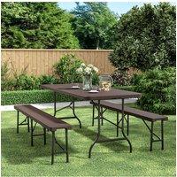 3-Piece Rattan Plastic Outdoor Camping Folding Table Bench Set