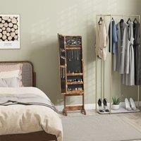 HOMCOM Free Standing LED Mirrored Jewelry Cabinet in Brown