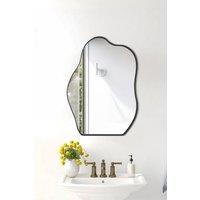 H&O Direct HD Irregular Curve Art Deco Wall Mirror Makeup Mirror with Metal Frame in Black
