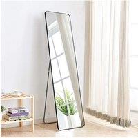 37x147cm Black Metal Frame Full-Length Mirror with Stand - Wall-Mounted/Floor-Standing for Bedrooms, Dorms & Compact Spaces