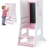 Costway Toddler Kitchen Stool Helper Bathroomd Ajustable Baby Standing Tower in Pink