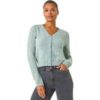 Roman Women's Shimmer V-Neck Ribbed Cardigan in Dark Green | Size: 2XL