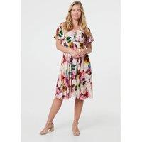 Izabel London Women's Floral Short Puff Sleeve Midi Dress in Pink | Size: 8