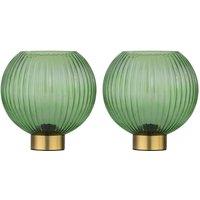 First Choice Lighting Set of 2 Betchley - Battery Operated Satin Brass Lamp with Green Glass in Gold