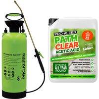 ProKleen 8L Pump Pressure Garden Sprayer & Path Clear Acetic Acid 5L in Green