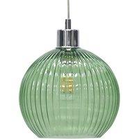 First Choice Lighting Betchley - Green Ribbed Glass Globe Easy Fit Pendant Shade in Clear