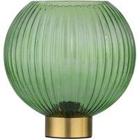 First Choice Lighting Betchley - Battery Operated Satin Brass Lamp with Green Glass in Gold
