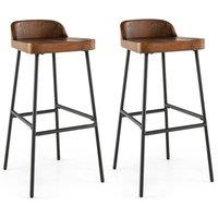 Costway Set of 2 Industrial Bar Stools Tall Kitchen Stools Breakfast High Chair Low-Back in Brown