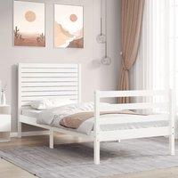 Bed Frame with Headboard White Single Solid Wood