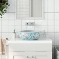 Berkfield Home Countertop Basin White & Blue Round 41x14 cm Ceramic | Size: 41x14 cm