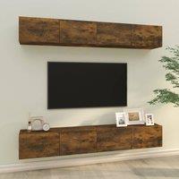 Berkfield Home Wall TV Cabinets 4 pcs Smoked Oak 100x30x30 cm in Brown | Size: 100 x 30 x 30 cm