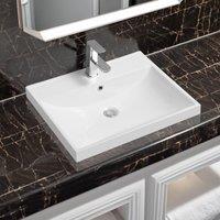 Limoge 5409 Ceramic 60cm x 45cm Thick-Edge Inset Basin with Scooped Full Bowl in White | Size: 60 cm x 45 cm