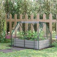 OUTSUNNY Raised Garden Bed Planter Box with Greenhouse, Large Window in Off-White