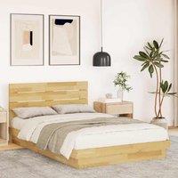 Berkfield Home Bed Frame with Headboard without Mattress 120x200 cm Solid Wood Oak in Brown | Size: Small Double