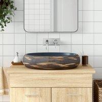 Berkfield Home Countertop Basin Brown & Blue Oval 59x40x15 cm Ceramic | Size: 59 x 40 x 15 cm