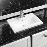 Limoge 5004 Ceramic 60cm x 40cm Mid-Edge Inset Basin with Dipped Bowl in White | Size: 60 cm x 40 cm