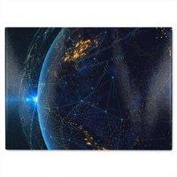 Benjamin Tate Design Connection Lines Around Earth Globe Glass Chopping Board in Natural