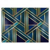 Benjamin Tate Design Gold & Teal Geometric Pattern Glass Chopping Board in Natural