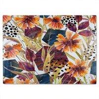 Benjamin Tate Design Autumn Geometric Flowers Glass Chopping Board in Natural