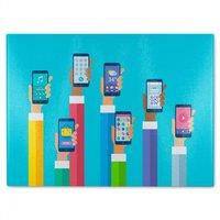 Benjamin Tate Design Hands Holding Smart Phones Glass Chopping Board in Natural