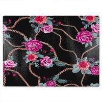 Benjamin Tate Design Chain & Flowers Pattern Glass Chopping Board in Natural