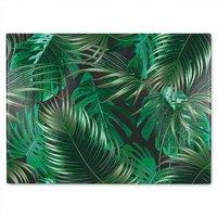 Benjamin Tate Design Tropical Leaves On Black Glass Chopping Board in Natural