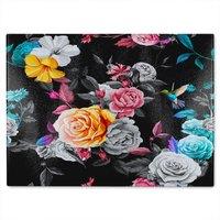 Benjamin Tate Design Humming Bird Roses Peony With Leaves Glass Chopping Board in Natural