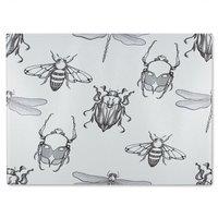 Benjamin Tate Design Sketch Of Scarab Beetle May Bug Bee & Dragonfly Glass Chopping Board in Natural