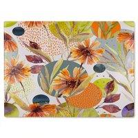 Benjamin Tate Design Autumn Flowers Glass Chopping Board in Natural