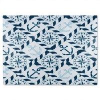 Benjamin Tate Design Blue Nautical Elements Glass Chopping Board in Natural