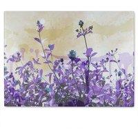Benjamin Tate Design Purple Flowers Glass Chopping Board in Natural