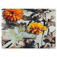 Benjamin Tate Design Orange Flower Print Glass Chopping Board in Natural