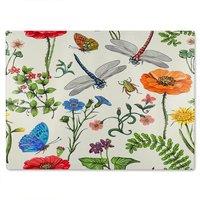 Benjamin Tate Design Flowers & Insects Glass Chopping Board in Natural