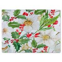 Benjamin Tate Design Watercolour Christmas Pattern Glass Chopping Board in Natural