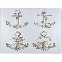 Benjamin Tate Design Drawn Anchors Glass Chopping Board in Natural