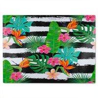 Benjamin Tate Design Tropical Plants On Black & White Stripes Glass Chopping Board in Natural