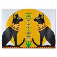 Benjamin Tate Design Illustration Of Black Egyptian Cats With Papyrus Glass Chopping Board in Natural