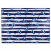 Benjamin Tate Design Blue Anchors On Navy Striped Glass Chopping Board in Natural