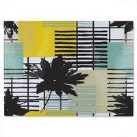 Benjamin Tate Design Geometric Shape & Leaf Print In Yellow & Green Glass Chopping Board in Natural