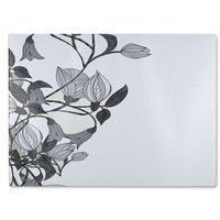 Benjamin Tate Design Black & White Flower Illustration Glass Chopping Board in Natural