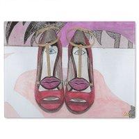 Benjamin Tate Design Lips Shoes Glass Chopping Board in Natural