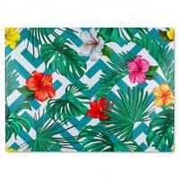 Benjamin Tate Design Tropical Leaves & Geometrics Glass Chopping Board in Natural