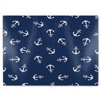 Benjamin Tate Design Anchors On Navy Glass Chopping Board in Natural