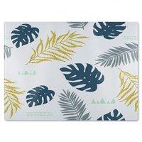Benjamin Tate Design Gold Glitter & Navy Leaves Glass Chopping Board in Natural