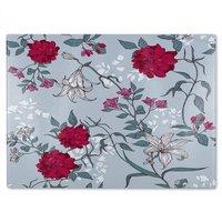 Benjamin Tate Design Red & White Winter Floral Glass Chopping Board in Natural