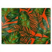 Benjamin Tate Design Green Tropical Leaves On Orange Glass Chopping Board in Natural